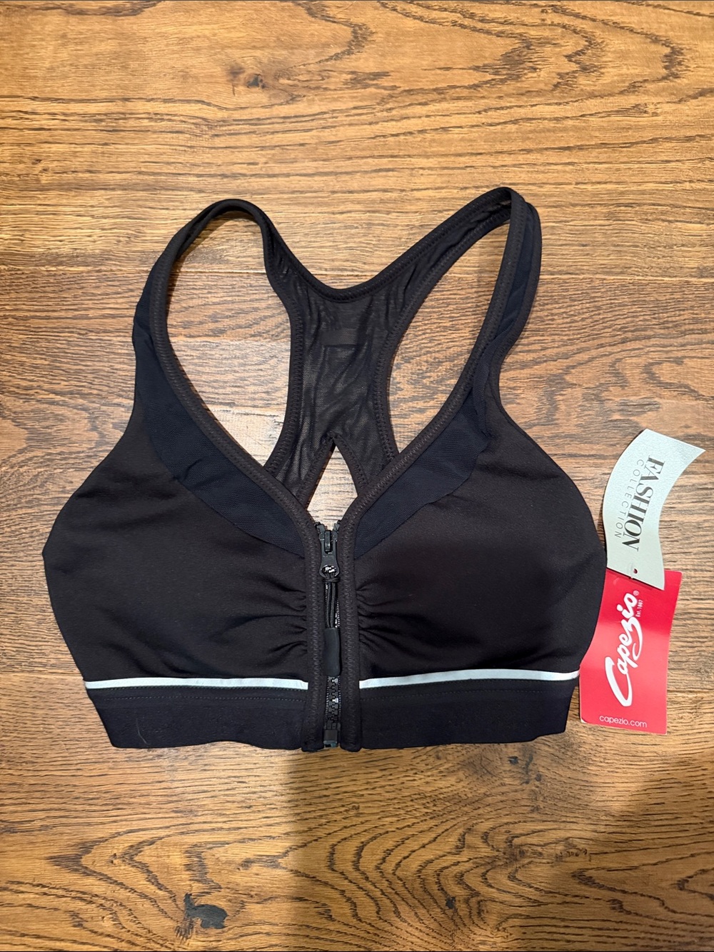 Capezio Black Front-Zip Racerback Sports Bra with Contrast Trim